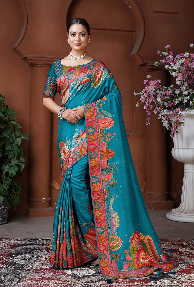 Sky blue Dola Silk Position Weaving Work Traditional Saree