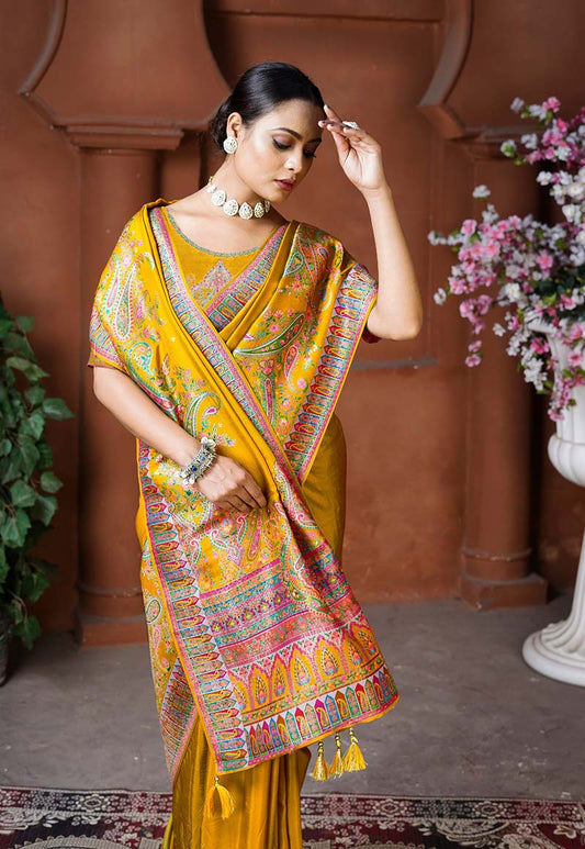 Golden Dola Silk Position Weaving Work Traditional Saree