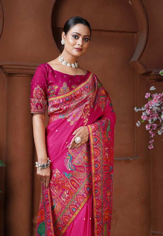 Dark Pink Dola Silk Position Weaving Work Traditional Saree
