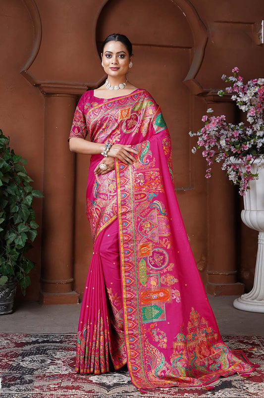 Dark Pink Dola Silk Position Weaving Work Traditional Saree