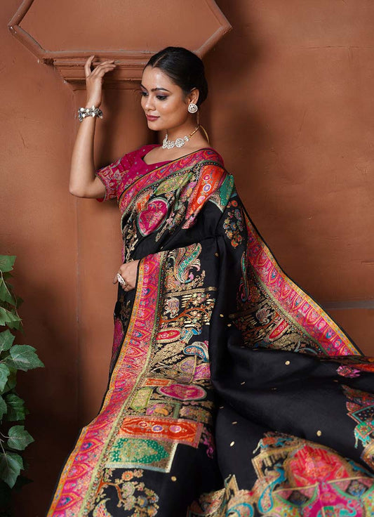 Black Dola Silk Position Weaving Work Traditional Saree