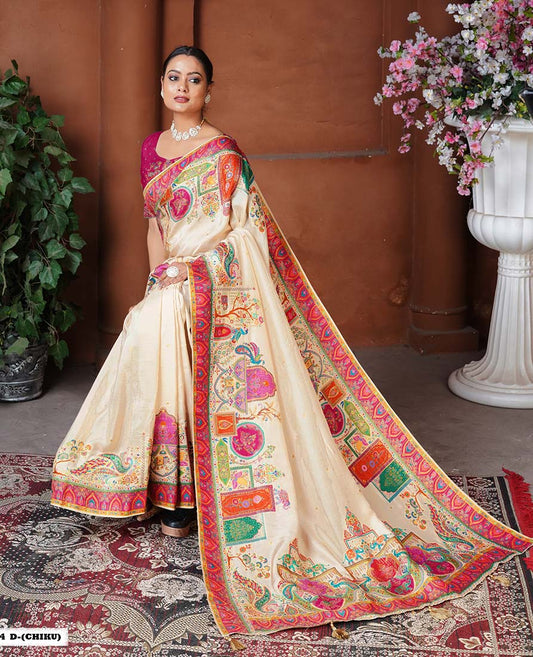 Cream Dola Silk Position Weaving Work Traditional Saree