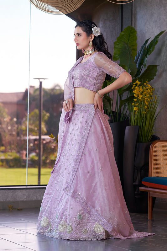 Lavender Art Silk Embroidered Work Designer Lehenga Choli