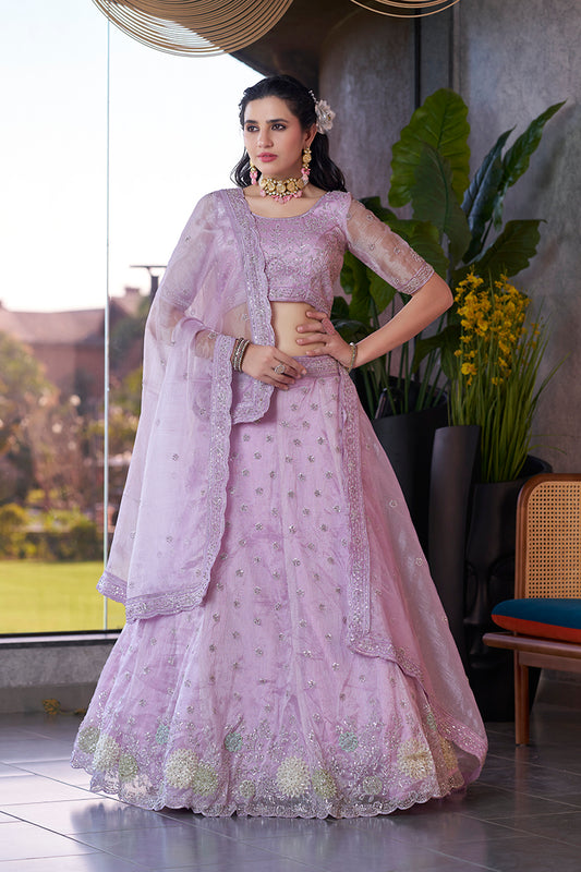 Lavender Art Silk Embroidered Work Designer Lehenga Choli