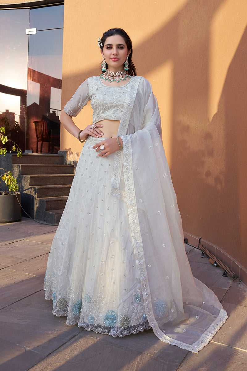 White Art Silk Embroidered Work Designer Lehenga Choli