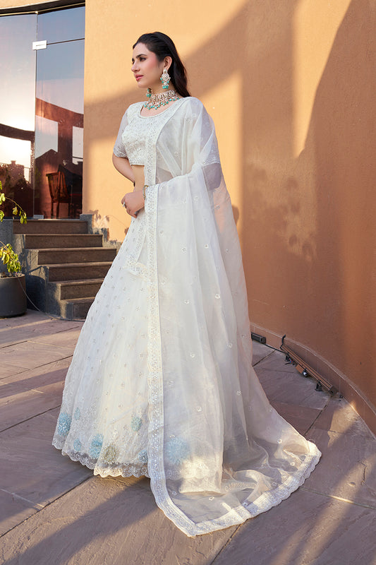 White Art Silk Embroidered Work Designer Lehenga Choli