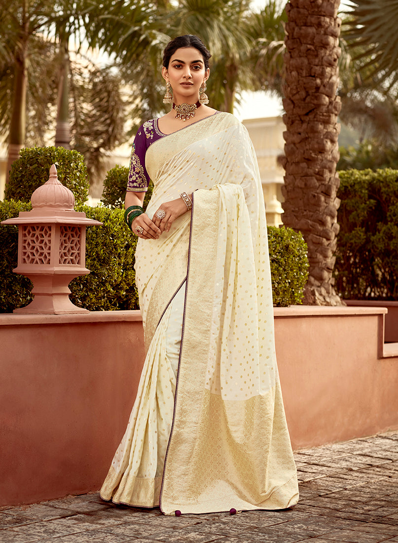 Cream Traditional Zari Woven Dola Silk Saree