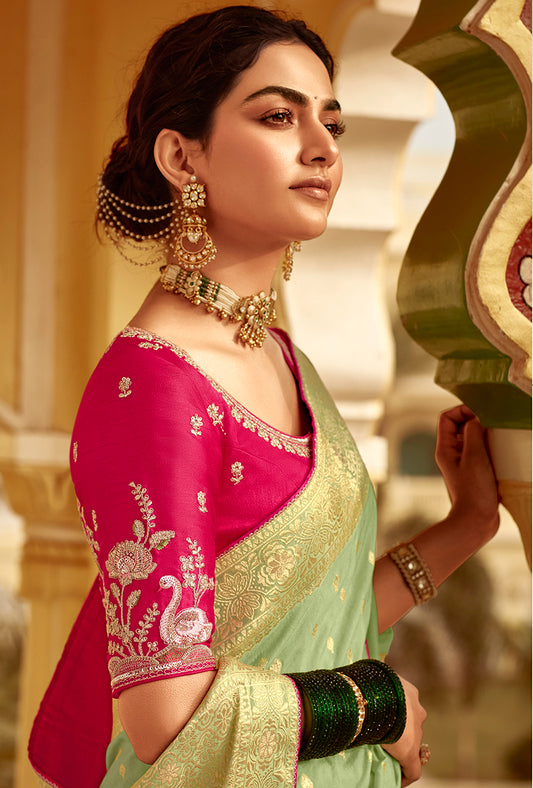 Light Green Traditional Zari Woven Dola Silk Saree