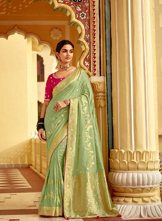 Light Green Traditional Zari Woven Dola Silk Saree