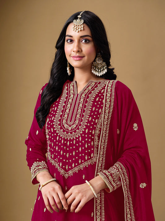 Rani Pink Art Silk Dola Jacquard Designer Sharara Suit