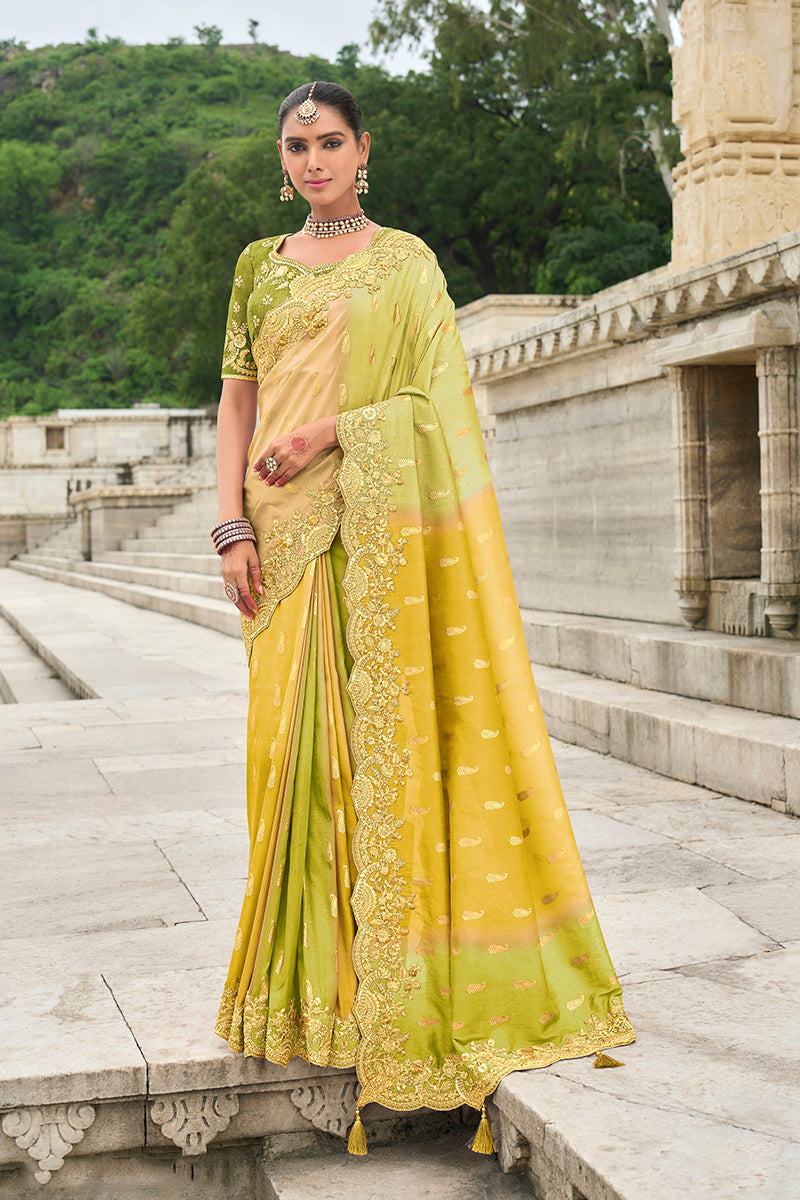 Multicolor Silk Embroidered Cutwork Reception Wear Classic Saree