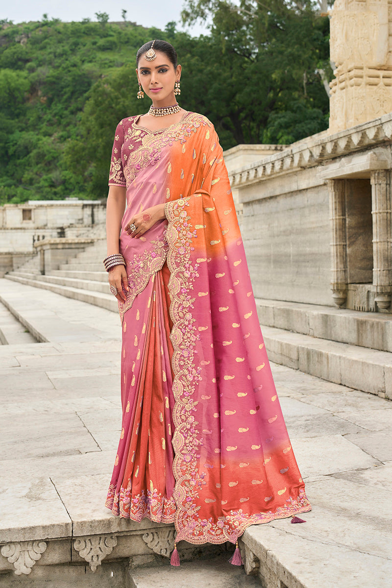 Multicolor Silk Embroidered Cutwork Reception Wear Classic Saree