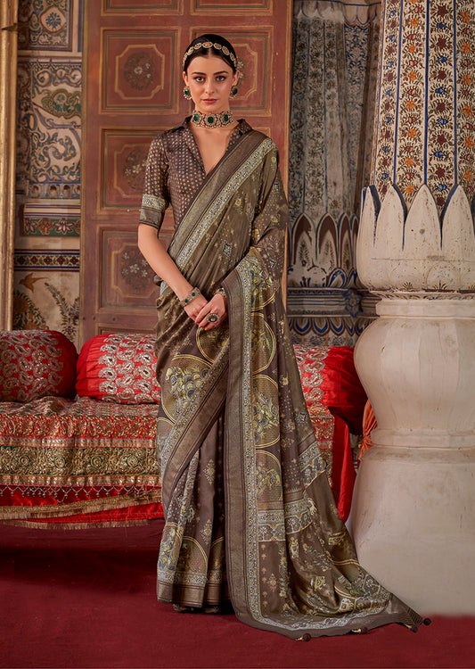 Brown Silk Printed Saree