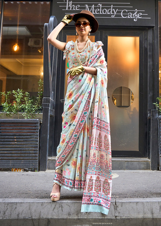 Light Sky Blue Printed Georgette Saree for Evening Glam