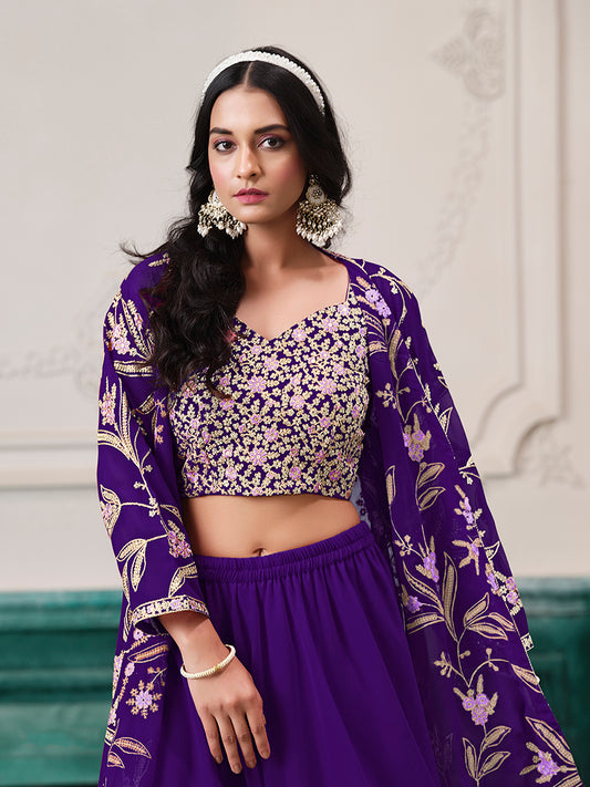 Violet Faux Georgette Embroidered Readymade Suit With Shrug