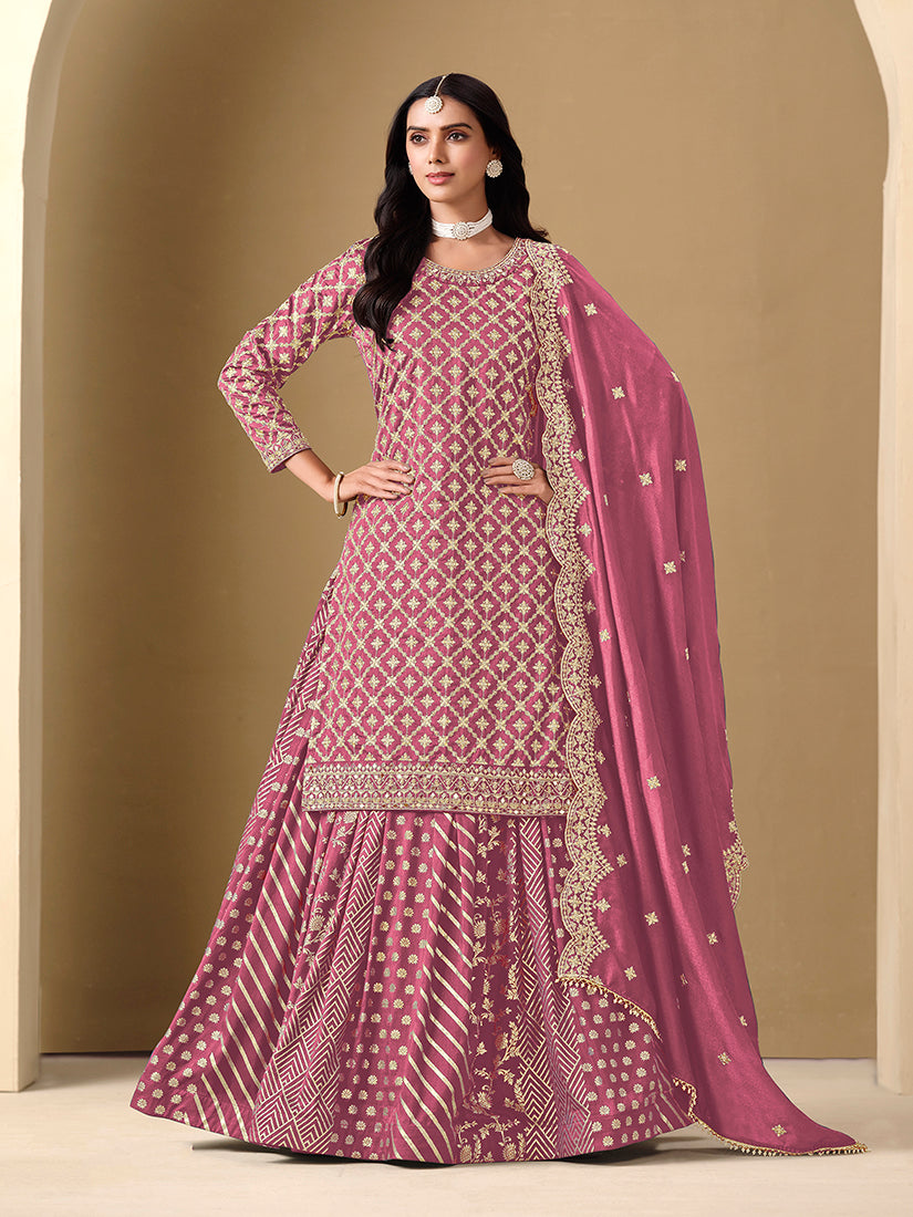 Pink Dola Jacquard Work Readymade Wedding Wear Suit