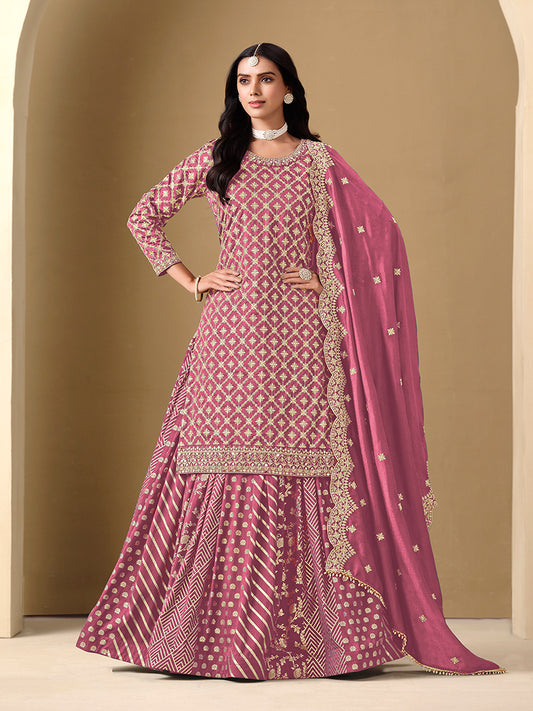 Pink Dola Jacquard Work Readymade Wedding Wear Suit