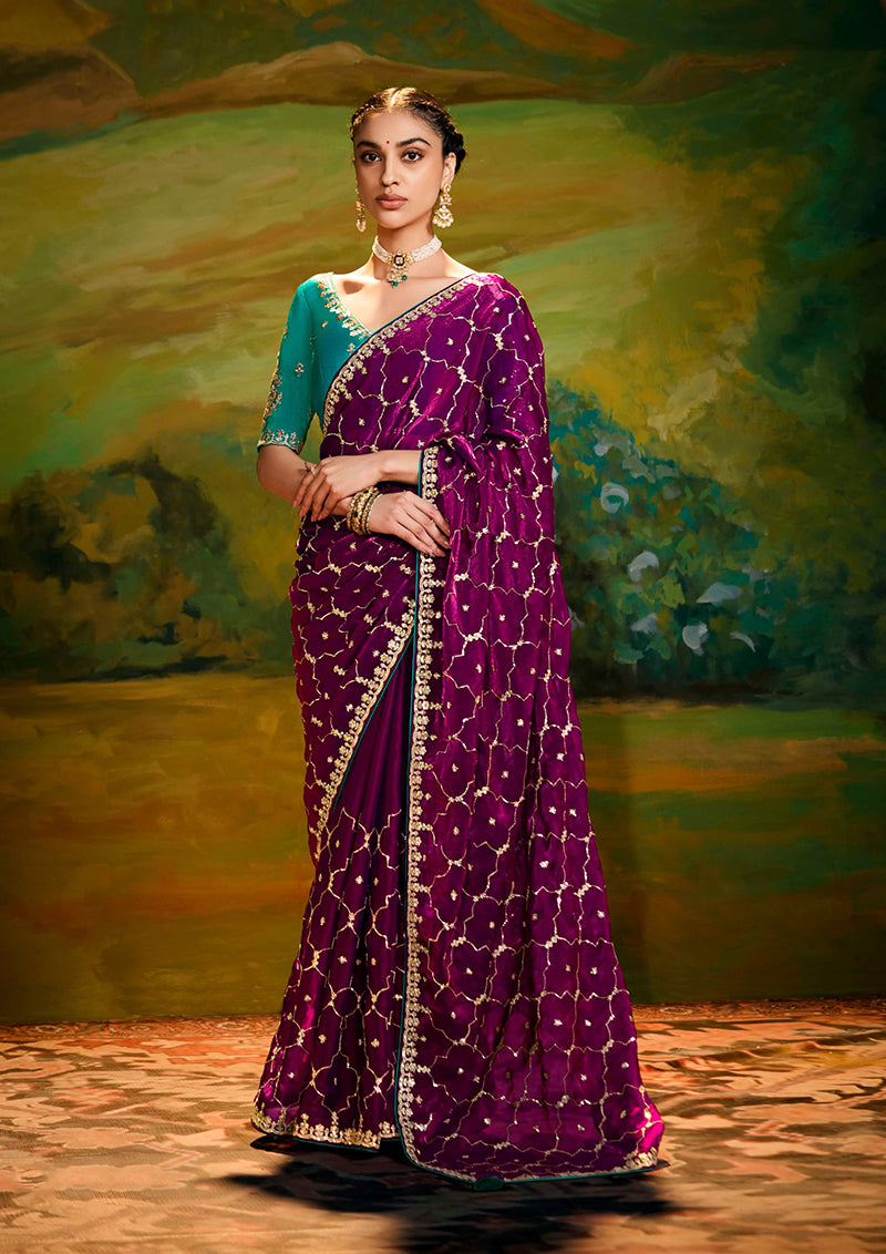 Wine Tissue Silk Designer Sequins Work Party Wear Saree