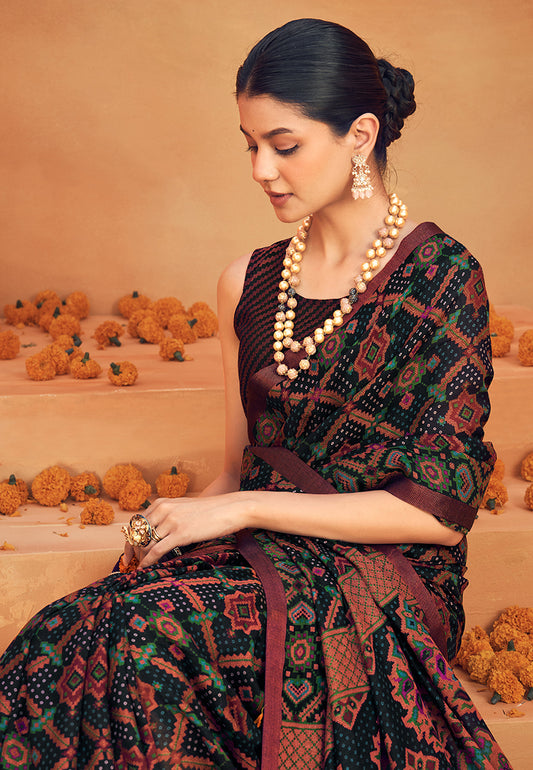 Black Georgette Printed Saree