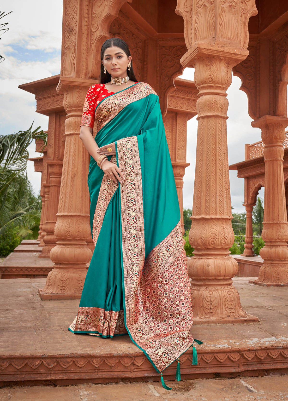 Turquoise Silk Woven Work Classic Saree