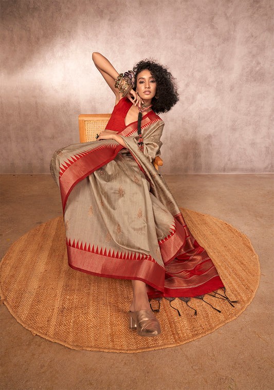 Gray Bhagalpuri Silk Saree with Rich Woven Texture