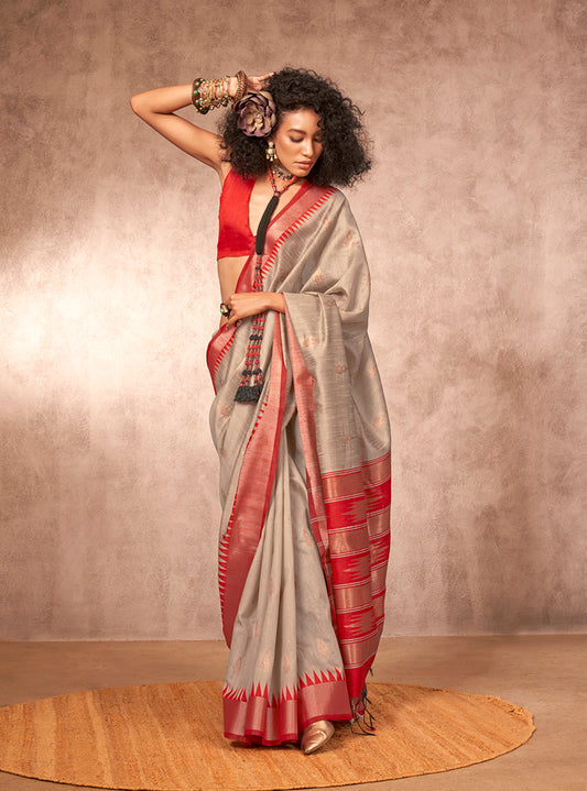 Gray Bhagalpuri Silk Saree with Rich Woven Texture