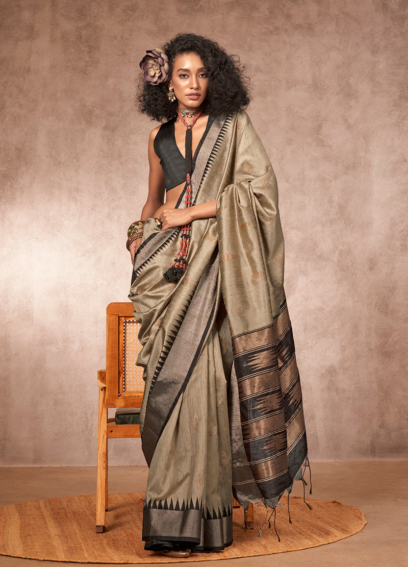 Light Gray Bhagalpuri Silk Saree with Rich Woven Texture