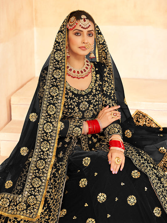 Black Velvet Embroidery Work Indo Western Suit