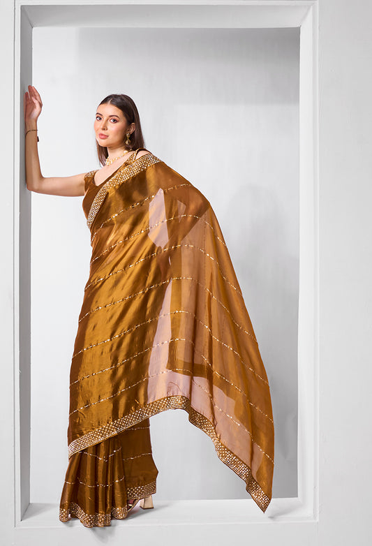 Brown Jimmy Choo Embroidered Saree