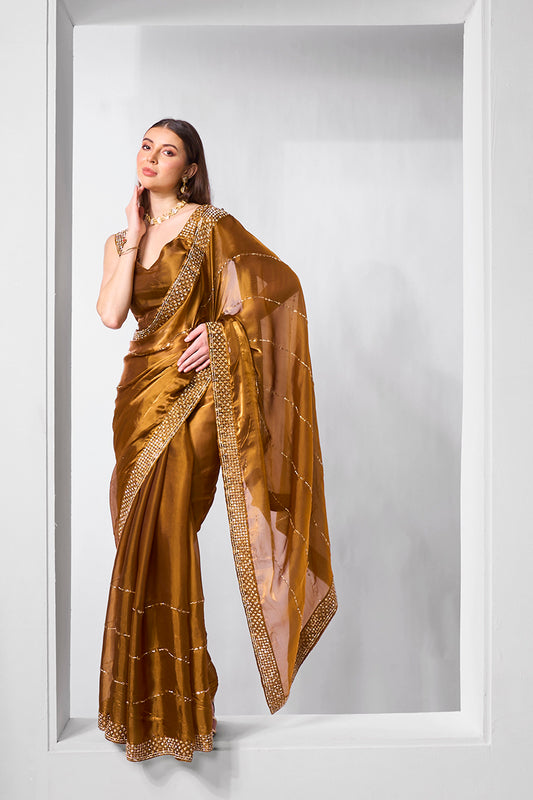 Brown Jimmy Choo Embroidered Saree