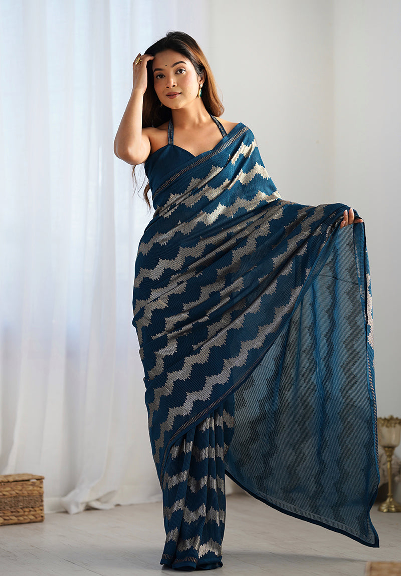 Morpeach Georgette Sequins Embroidered Saree