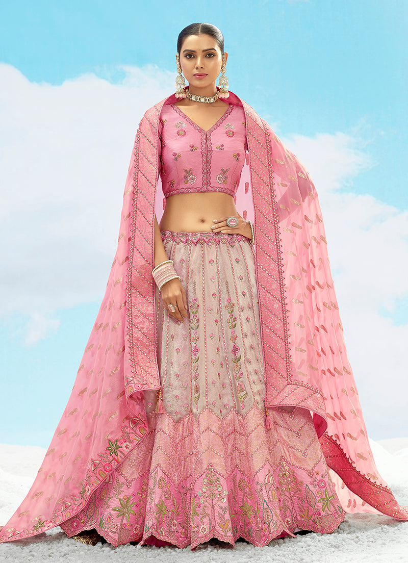 Light Pink Silk Heavy Embroidered Bridal Lehenga Choli