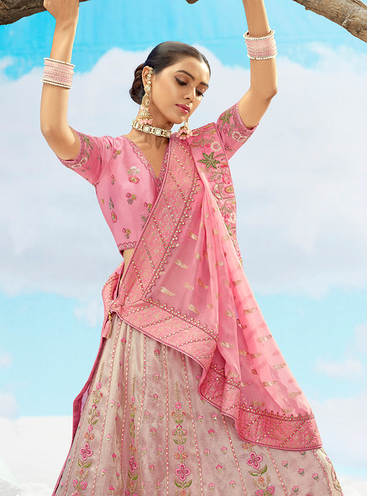 Light Pink Silk Heavy Embroidered Bridal Lehenga Choli