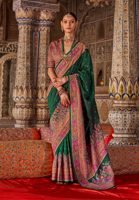 Dark Green Silk Printed Saree