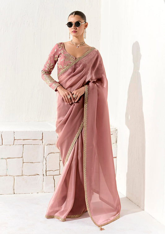 Dusty Rose Tissue Silk Saree Featuring Intricate Sequins Work