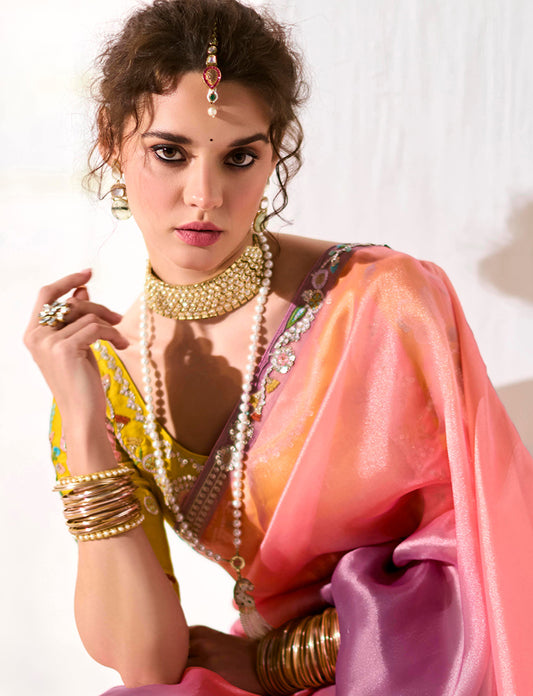 Multi Tissue Silk Saree Featuring Intricate Sequins Work