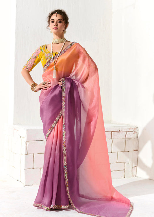 Multi Tissue Silk Saree Featuring Intricate Sequins Work