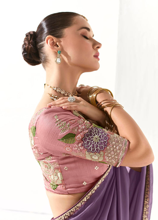 Purple Tissue Silk Saree Featuring Intricate Sequins Work