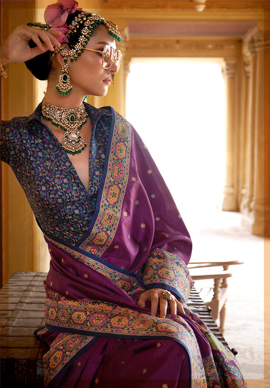 Dark Magenta Silk Printed Saree