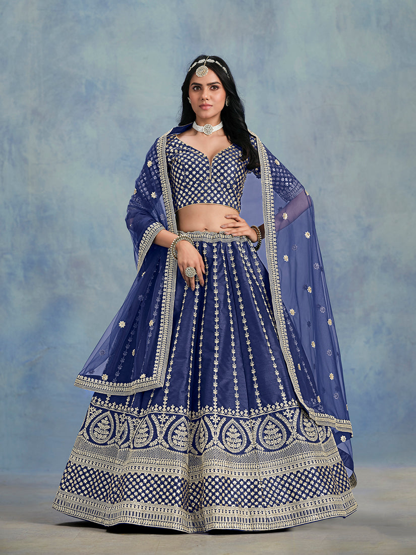 Blue Art Silk Thread Embroidered Lehenga Choli