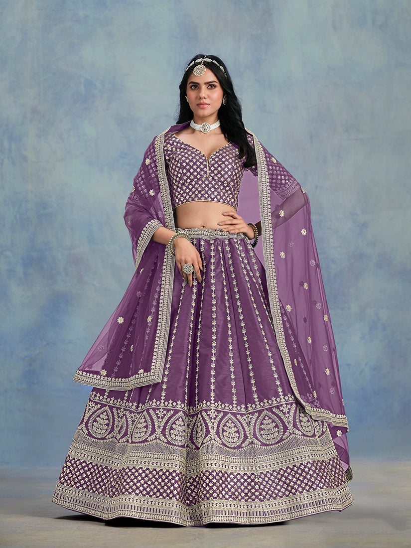Lavender Art Silk Thread Embroidered Lehenga Choli