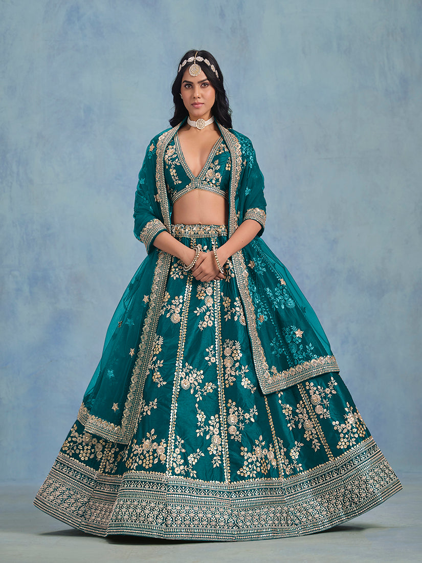 Rama Art Silk Thread Embroidered Wedding Wear Lehenga Choli