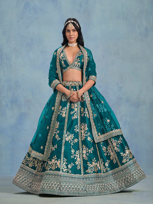 Rama Art Silk Thread Embroidered Wedding Wear Lehenga Choli