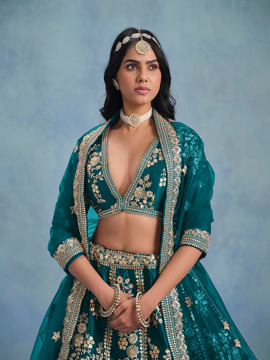 Rama Art Silk Thread Embroidered Wedding Wear Lehenga Choli