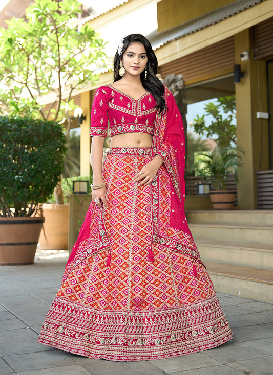 Bright Pink Viscose With Jacquard Weaving Work Lehenga Choli