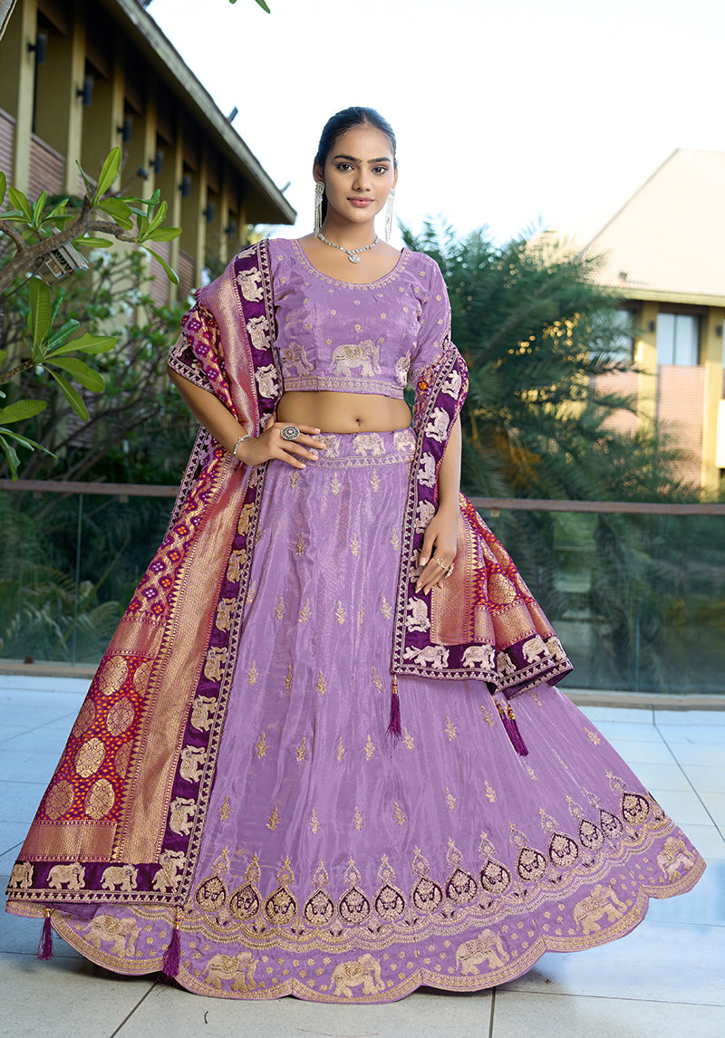 Lavender Embroidered Viscose Wedding Lehenga Choli