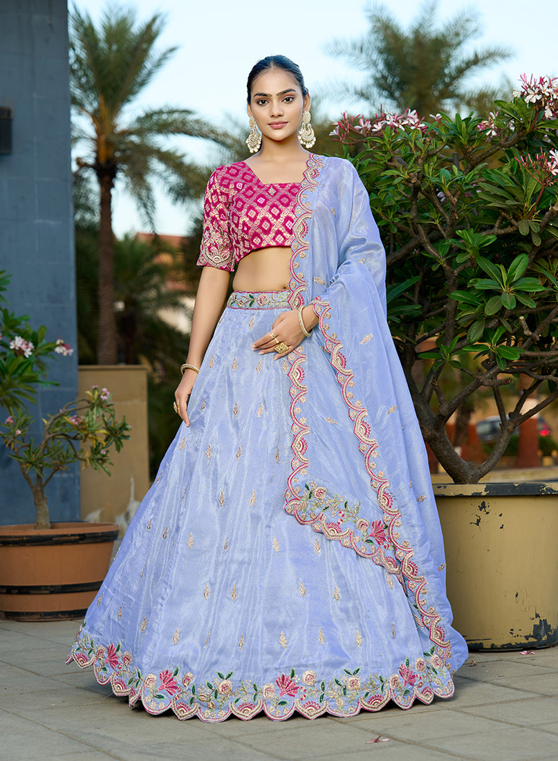 Light blue Viscose Sequins Work Wedding Wear Lehenga Choli