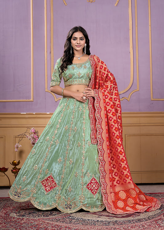 Pista green Cosmos Viscose Wedding Wear Lehenga Choli