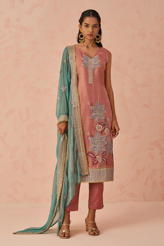 Peach Fancy Crush Readymade Kurta Bottom With Beautifully Dupatta