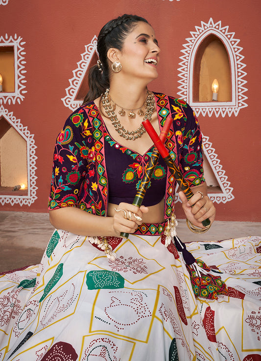 White Viscose Rayon Readymade Koti Style Lehenga